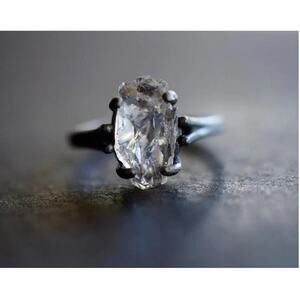Raw Lake County diamond ring in oxidized sterling silver size 6